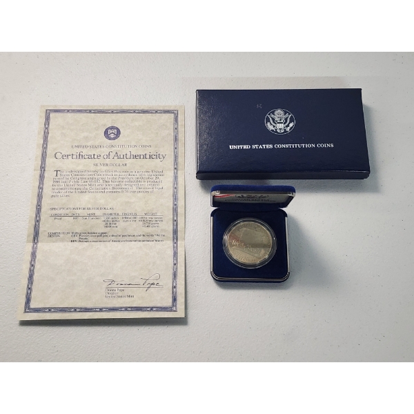 United States Constitution Coin 90% Silver Dollar in Display w/ CoA