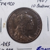 Image 5 : 1907 France 10 Centimes Bronze Coin "K-843 CH BRN UNC" 