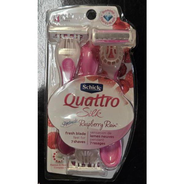 New! 3 Pack Of Four Blade Schick Quatro Raspberry Rain Scented 