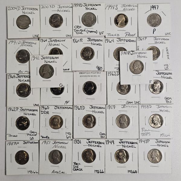 27 Uncirculated and Proof Jefferson Nickels FV: $1.35