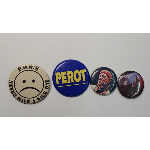 Collection Of Vintage Pins/Buttons Featuring A 1992 Ross Perot Presidential Campaign Button