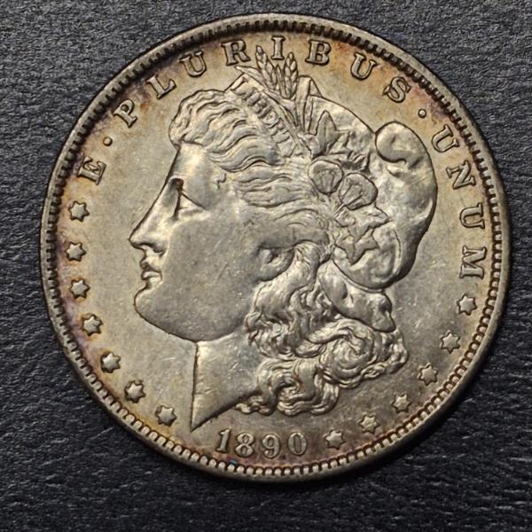 1890 O   90% Morgan Silver Dollar  AU Condition With Toning - Nice Example