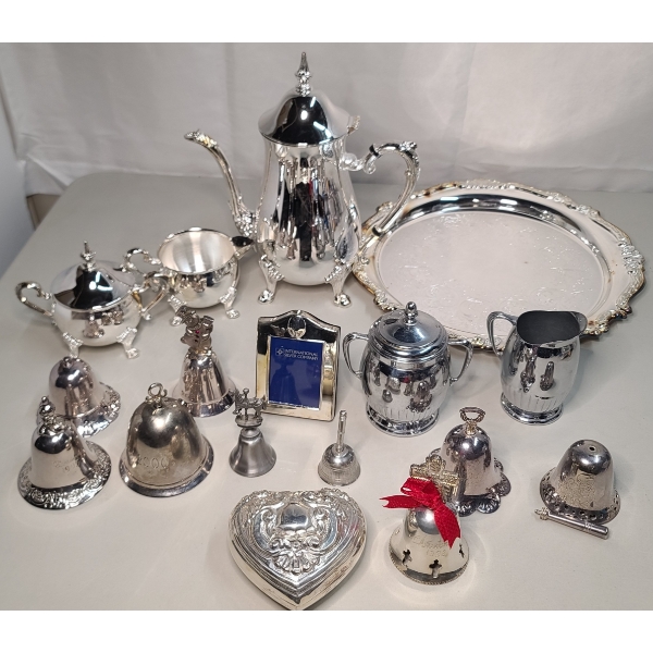 Large Collection Of Silverplated Items - Bells, Trinket Box & More - Approx Weight: 7.4 LBS