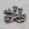 Image 1 : EXQUISITE!!! Vintage Taxco Mexico 925 Sterling Silver Turquoise Tulip Floral Brooch 2.25" (11.9g)