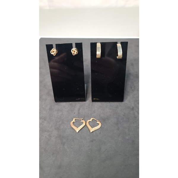 (3) Pairs Of Assorted Style 14K Gold Earrings - Total Weight: 3.4g