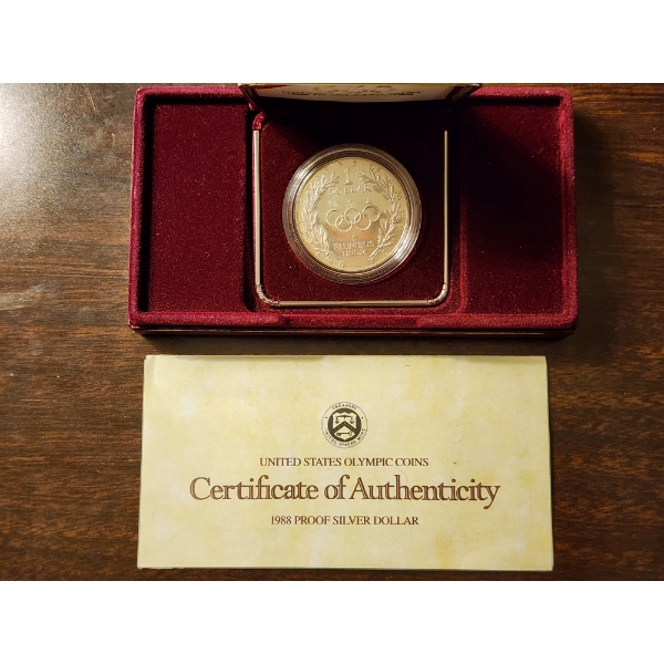 United States Olympic Commemorative 1988 Proof Silver Dollar ~ ASW: 0.8594 Oz