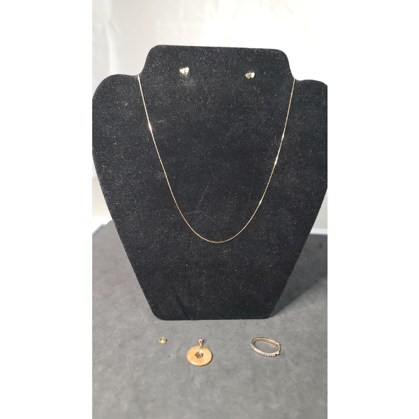 14K Gold Dainty Necklace, Heart Earrings, Earring & Pendant: Total Weight: 2.9g