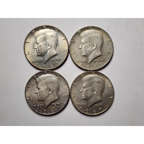 Four John F. Kennedy 40% Silver 1967 United States Half Dollars ~ $2.00 Face Value ~ In Great Shape!