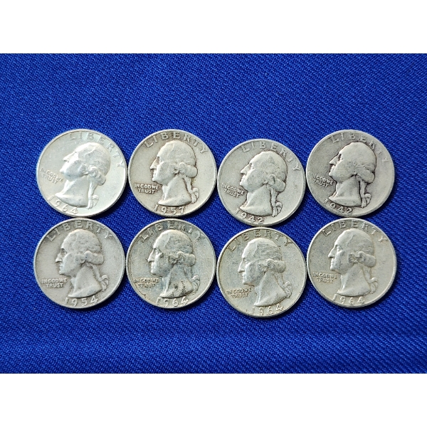 Assorted Years Silver Washington Quarters Face Value $2.00