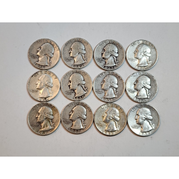 Assorted Years Silver Washington Quarters Face Value $3.00