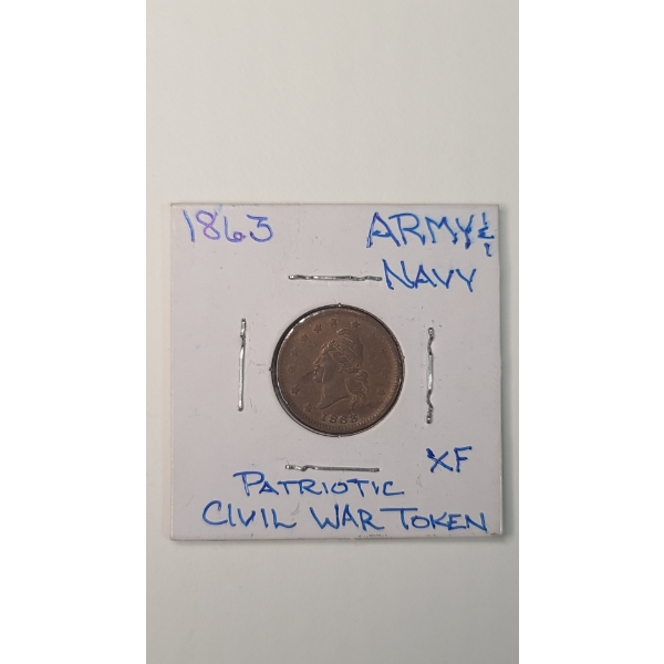 1863 "Army & Navy" Patriotic Civil War Token - Extra Fine Condition