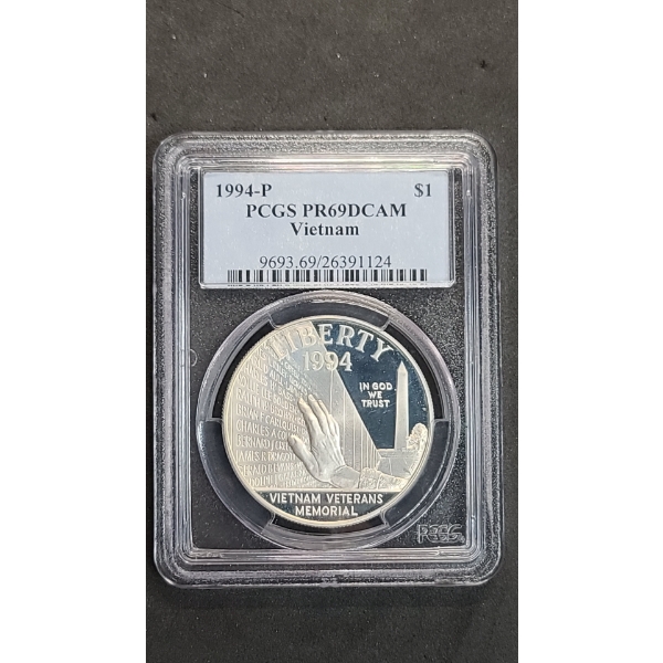 PCGS 1994-P PR69DCAM Vietnam Veterans Memorial Commemorative 90% Silver Proof Dollar