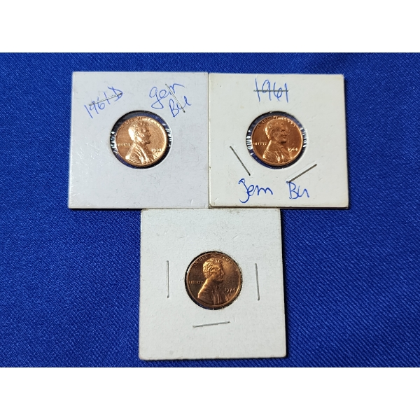 x3 Excellent 1974-S & 1961, 1961-D "GEM BU" Lincoln Memorial Cents