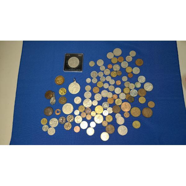 Lot Of Assorted Foreign Coins, Tokens & Pendants Includes 1965 Sir Winston Churchill Comm. Coin