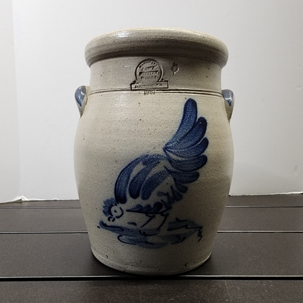 Rowe Pottery Works 1987 Handmade Crock Ft. Brid Painting on Side ~ Stands About 9 Inches Tall