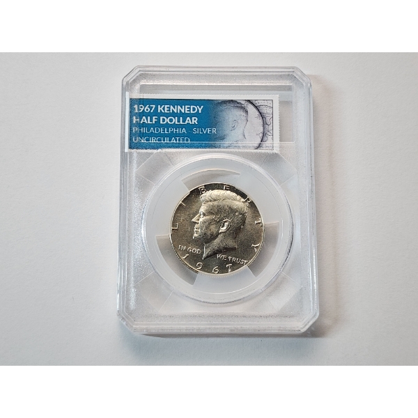 1967 Kennedy Half Dollar 40% Silver Uncirculated Coin in Slab