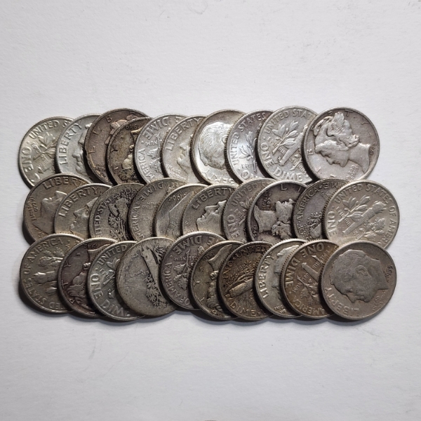 $3.00 Face Value in Assorted 90% Silver United States Dimes Ft. Mercury & Roosevelt Dimes