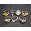 Image 2 : Beautiful Sterling Silver Rings Ft. Moonstone, Amber, Topaz & More - Weighing Total of 25.1 Grams