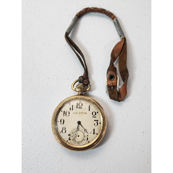 Vintage Gold-Filled C.R. Swim Pocket Watch With Leather Strap