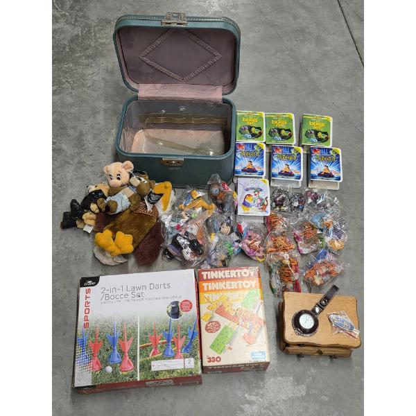 Collectable Vintage Toys Including Lawn Darts, Sealed Happy Meal Toys, Vintage Suitcase, & More!