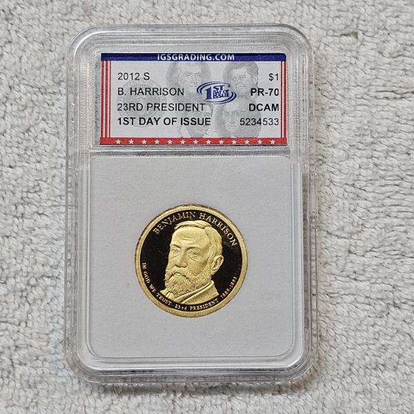 2012-S Benjamin Harrison Presidential Dollar graded as PR-70 DCAM by IGS Grading