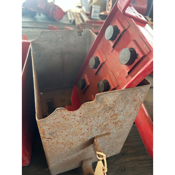 Vintage Tractor Battery Box with Red Cover / Hold-Down