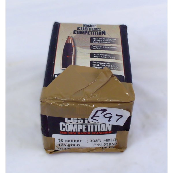 100 Pieces Nosler 30cal 308 175gr HP BT Custom Competition Match Bullets