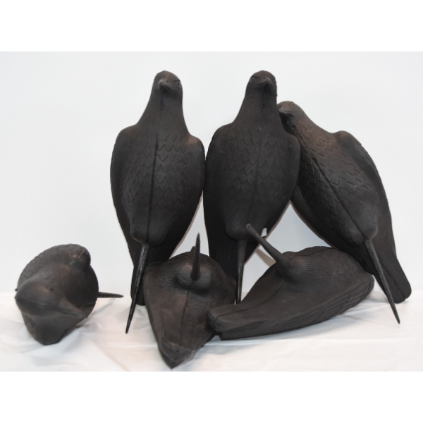 6 Hard Crow Decoys W/ Flambeau Decoy Mesh Bag