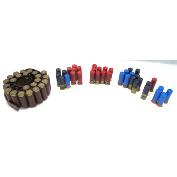 Box Lot 60 Rounds Assorted Brands 12 Gauge Ammunition & Ammunition Belt