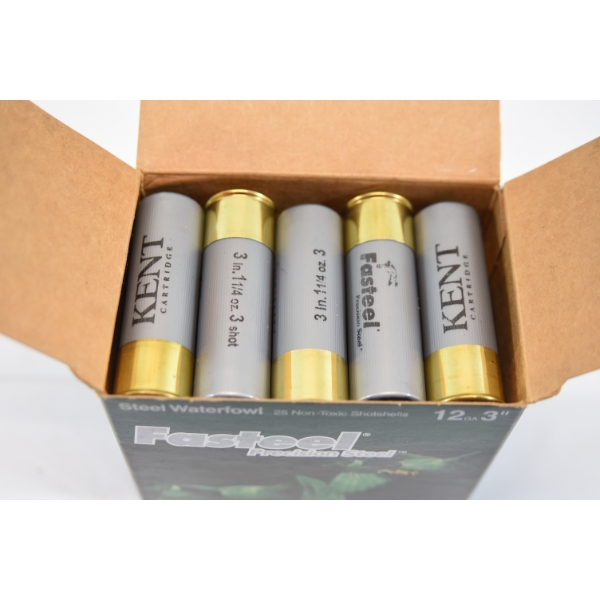 25 Rounds Kent Cartridge Fasteel 12 Gauge 3" #3 Shot Ammunition