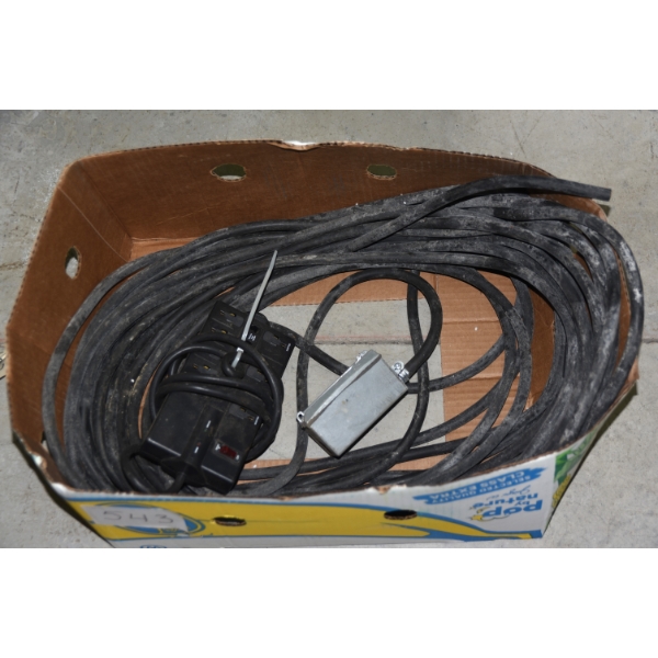 Black Extension Cord with Outlet Box & 6 Plug Surge Bar 