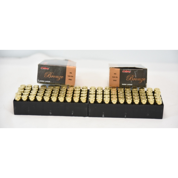 100 Rds. PMC Bronze 9mm Luger 124gr. FMJ Ammunition 