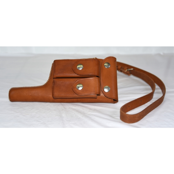 Reproduction Leather Broom Handle Mauser Holster with 2 Mag Pouch