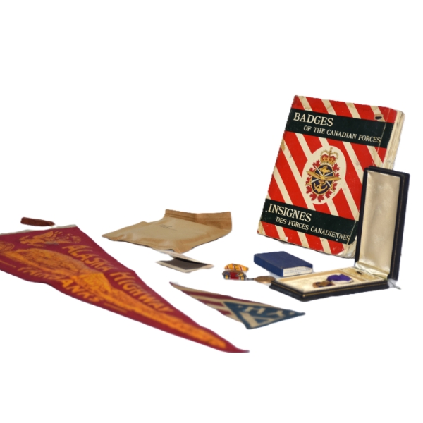 Box Lot Military Flags Medals Spare Parts Bag & Badges Book