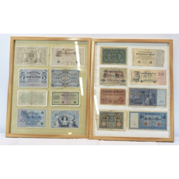 Box Lot Vintage German Banknotes In Frames