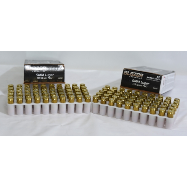 100 Rounds Blazer 9mm Luger 115gr Ammunition 