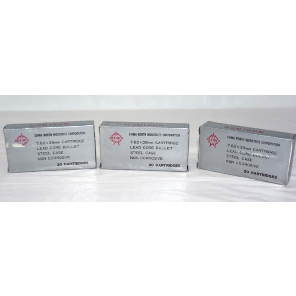 60 Rounds Norinco 7.62x39 Caliber Lead Core Non Corrosive Ammunition