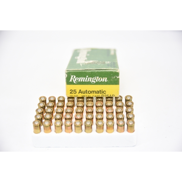 50 Rounds Remington 25 A.C.P. 50 gr M.C. Factory Ammunition