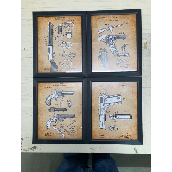 4 Firearms Display Portraits 11.25"x9" 