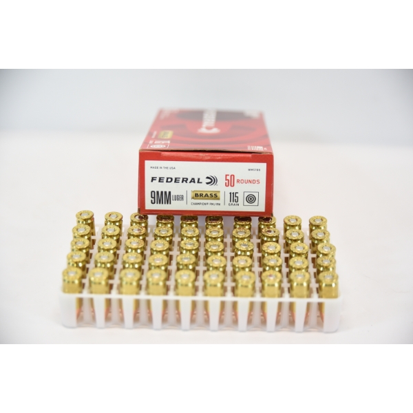 50 Rds. Federal 9mm Luger 115gr. FMJ RN Ammunition 