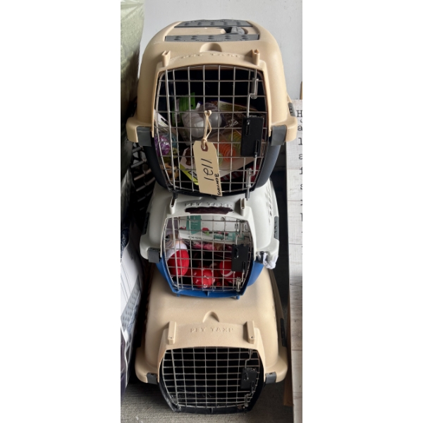3 Assorted Cat Carriers & Toys 