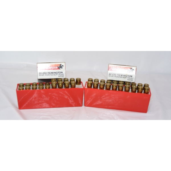 39 Pieces Winchester 22-250 Remington 55gr Ammunition & Shot Brass