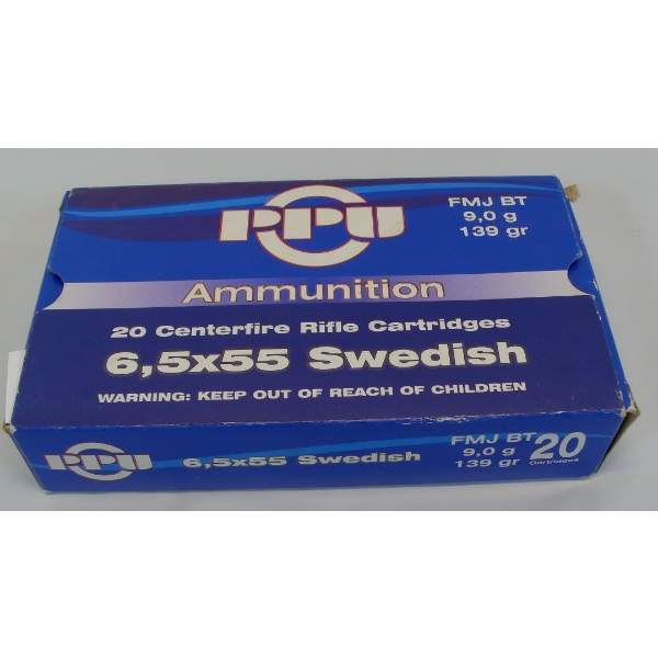 20 Rounds PPU 6.5x55 Swedish FMJ BT 139gr. Ammunition