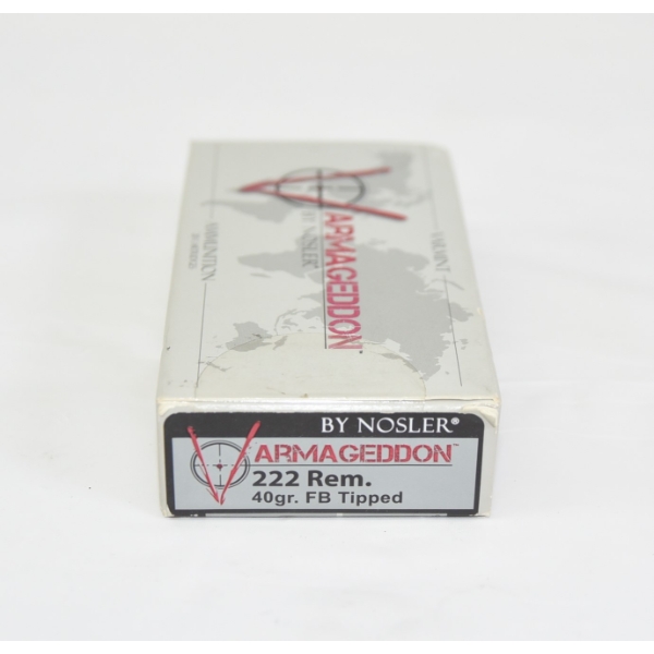 20 Rounds Nosler Armageddon Varmint 222 Rem Caliber 40 Grain FB Tipped Ammunition