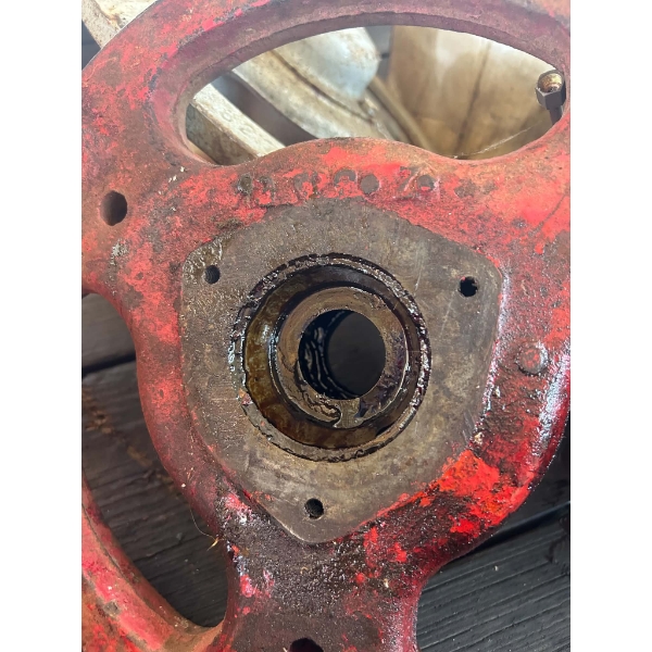 Vintage Red Cast Iron 3-Spoke Wheel Hub / Centre with Bearing, Possibly IH