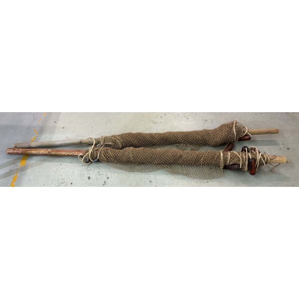 Pair of Seine Fishing Nets with Wooden Poles 