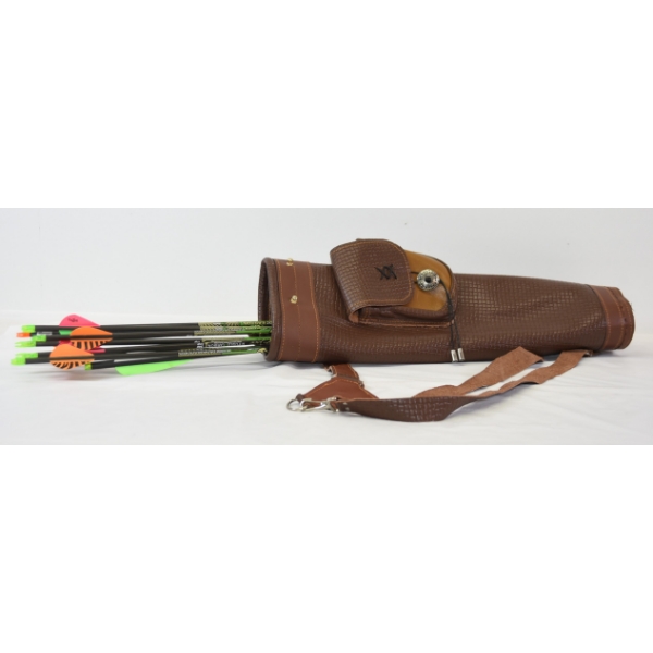 Leather Back Quiver & 9 Easton 340 Arrows w/ Field Points