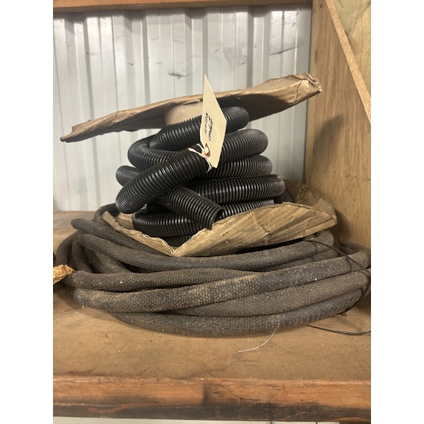Spool of Black Flexible Corrugated Wiring Conduit / Wire Loom + Coil of Cloth-Covered Hose