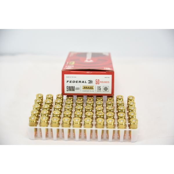 50 Rds. Federal 9mm Luger 115gr. FMJ RN Ammunition 