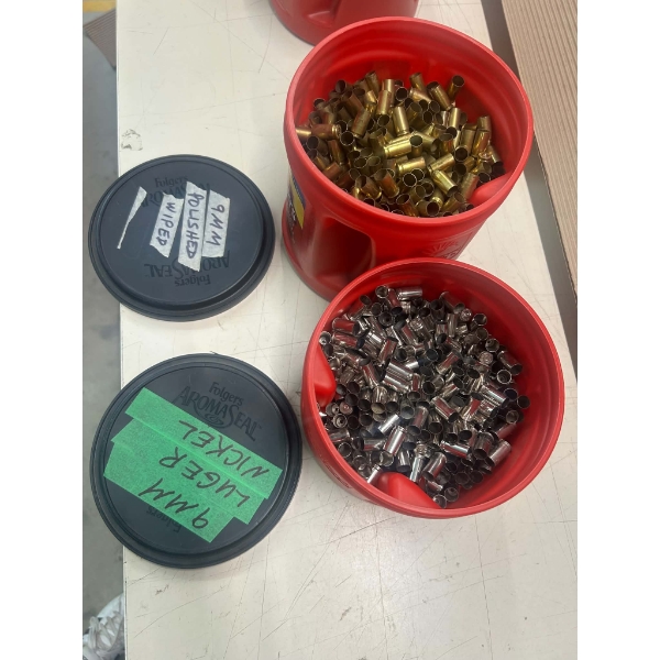 2 Coffee Cans Nickel & Brass 9MM Luger Brass